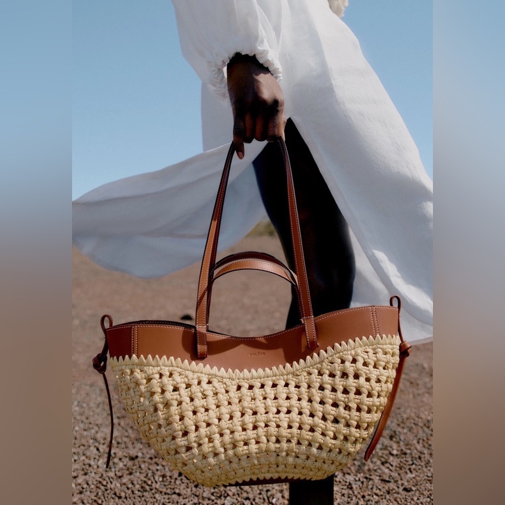 Polène Woven Raffia Leather Tote Bag - Picture 2 of 11